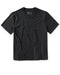 A black, short-sleeved crew neck t-shirt on a white background.